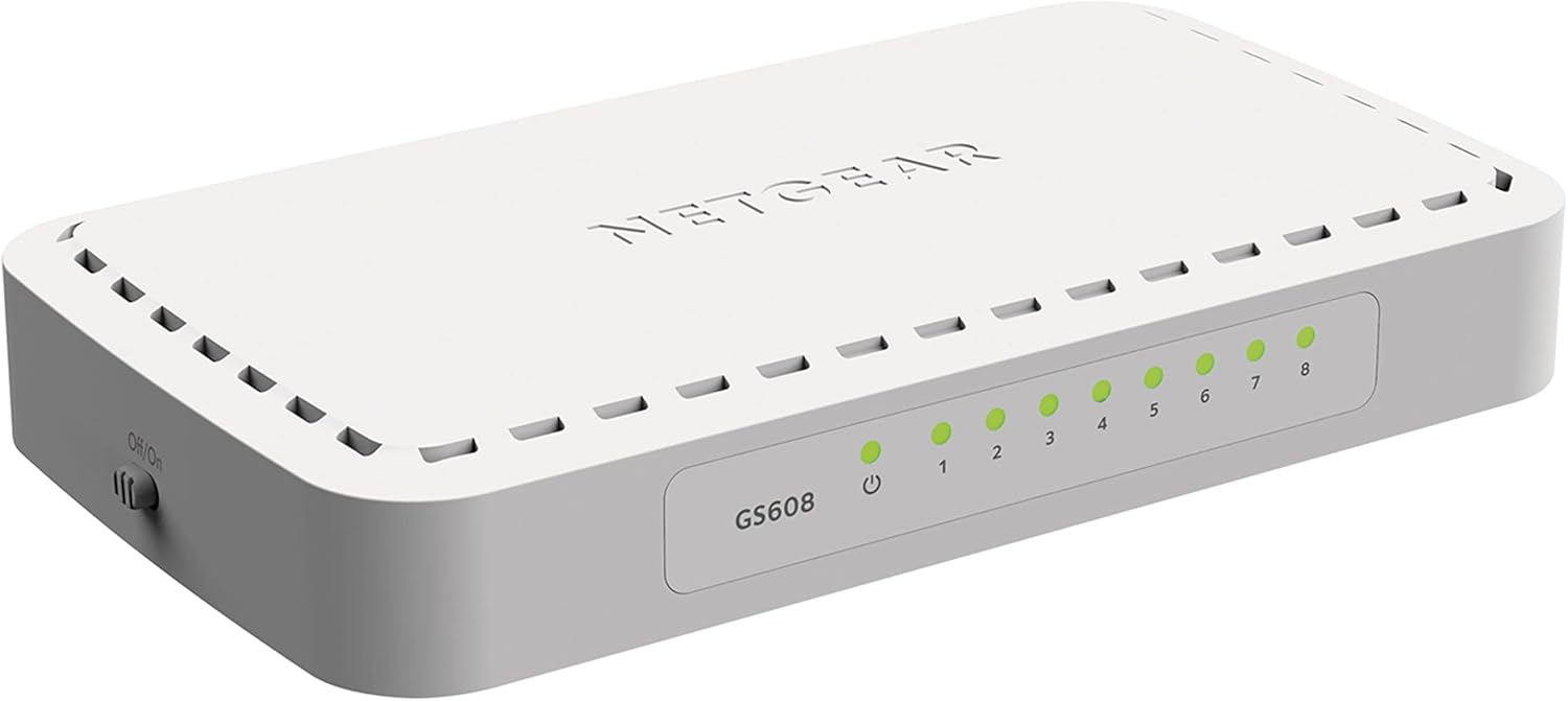 51LNmuzpJFL._AC_SL1500_ Netgear GS608: Conmutador Switch Gigabit Ethernet No Administrado de 8 Puertos, Plug-and-Play, 10/100/1000 Mbps y Diseño Silencioso - Imagen 1