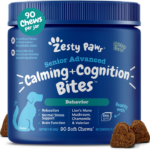 Zesty Paws Senior Advanced Calming Cognition Bites para Perros Mayores: Suplemento Relajante y de Apoyo Cognitivo, Ayuda con el Estrés y la Memoria, Sabor Pollo
