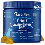 Zesty Paws Senior Advanced 11-in-1 Bites: Suplemento Multivitamínico para Perros Senior con Glucosamina, Probióticos y CoQ10, Sabor Pollo/Buey (90 Bocaditos)