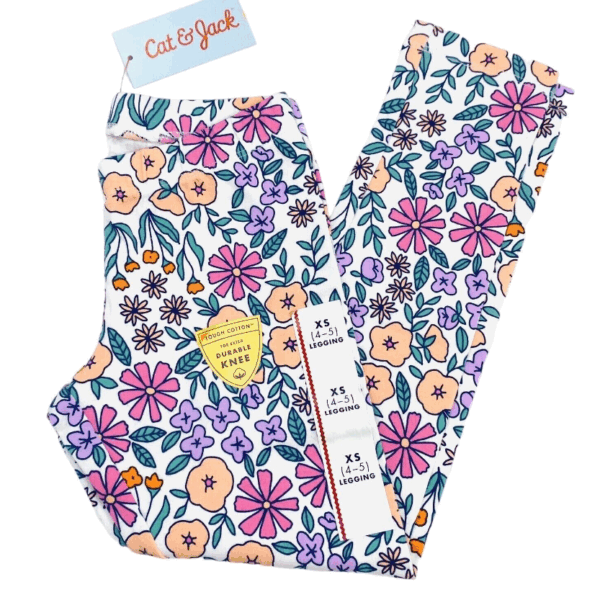 Leggings Cat & Jack Girls Talla XS 4/5 Blanco Fresco Floral Nuevo con tracción delantera -