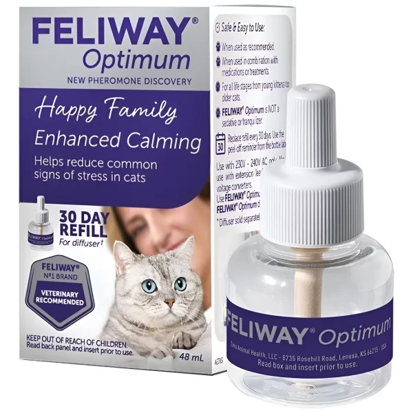 Feliway Optimum Recambio para Difusor (48ml): Repuesto de Feromonas para 30 Días de Calma Avanzada, Control de Estrés y Conflictos entre Gatos