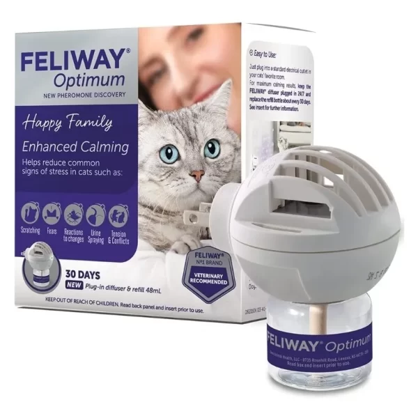 Feliway Optimum Kit de Inicio (Difusor + Recarga 48ml): Nueva Generación de Feromonas para Gatos, 30 Días de Calma Avanzada contra Estrés y Conflictos