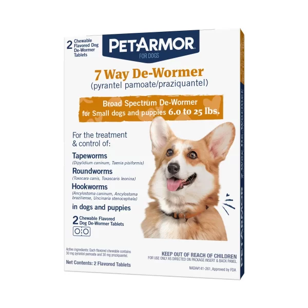 PetArmor Antiparasitario masticable de 7 vías para cachorros y perros pequeños.