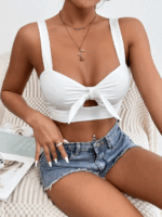 SHEIN PETITE Top de tirantes crop con cordón delantero con abertura S - Imagen 3