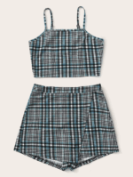SHEIN Conjunto top de tirantes corto de cuadros con short XS - Imagen 3