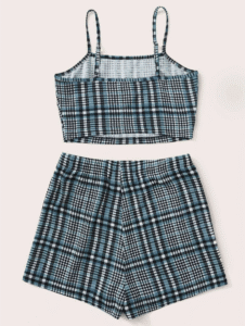 SHEIN Conjunto top de tirantes corto de cuadros con short XS - Imagen 2