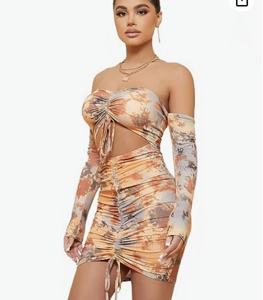 SHEIN Vestido manga larga con cordón y fruncido para mujer XS