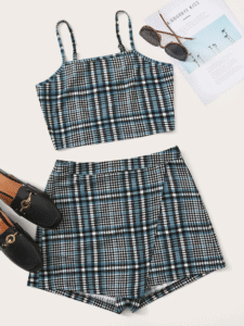 SHEIN Conjunto top de tirantes corto de cuadros con short XS