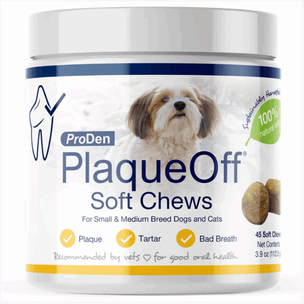 ProDen PlaqueOff masticables suaves con algas naturales, para perros de raza pequeña y mediana, 45 unidades