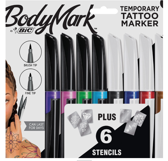 Juego/8 marcadores de tatuaje corporal + 6 plantillas en colores brillantes