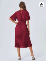 Milumia - Elegante vestido largo plisado con cinturón y manga con volantes para mujer Talla S - Imagen 3