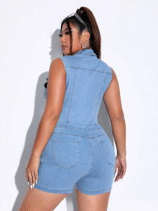 IRIS BASIC enterizo Denim corto para mujer S - Imagen 2