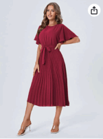 Milumia - Elegante vestido largo plisado con cinturón y manga con volantes para mujer Talla S