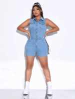 IRIS BASIC enterizo Denim corto para mujer S - Imagen 3