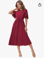 Milumia - Elegante vestido largo plisado con cinturón y manga con volantes para mujer Talla S - Imagen 2