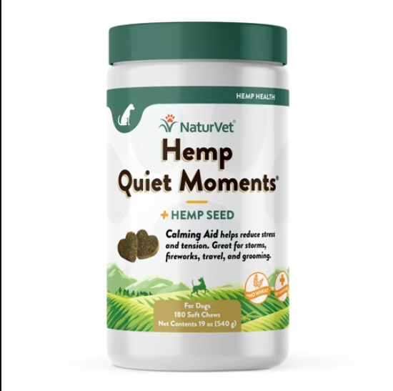 NaturVet Hemp Quiet Moments Plus Ayuda calmante de semillas de cáñamo para perros - 180 masticables suaves