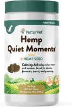 NaturVet Quiet Moments Plus Cáñamo: Suplemento Calmante de Semilla de Cáñamo para Perros (180 Bocaditos Blandos), Con Melatonina y L-Triptófano, Alivia Estrés y Ansiedad por Tormentas y Viajes